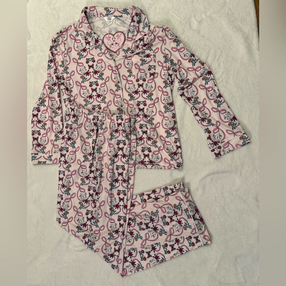 Envogue Women’s XL Swan & Ribbon Pink White Pajama Set Super Soft - NWT